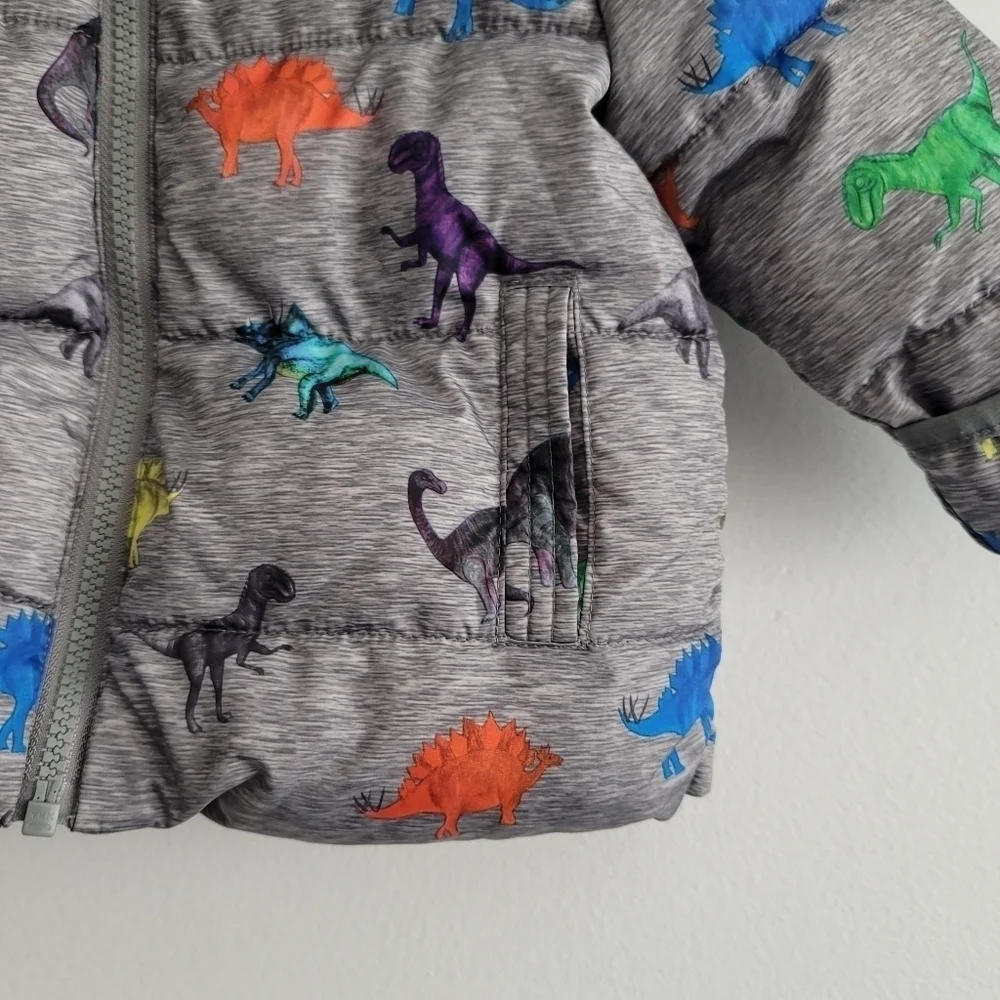 Swiss Tech 12 Months Gray Dinosaur Full‎ Zip Puffer Jacket